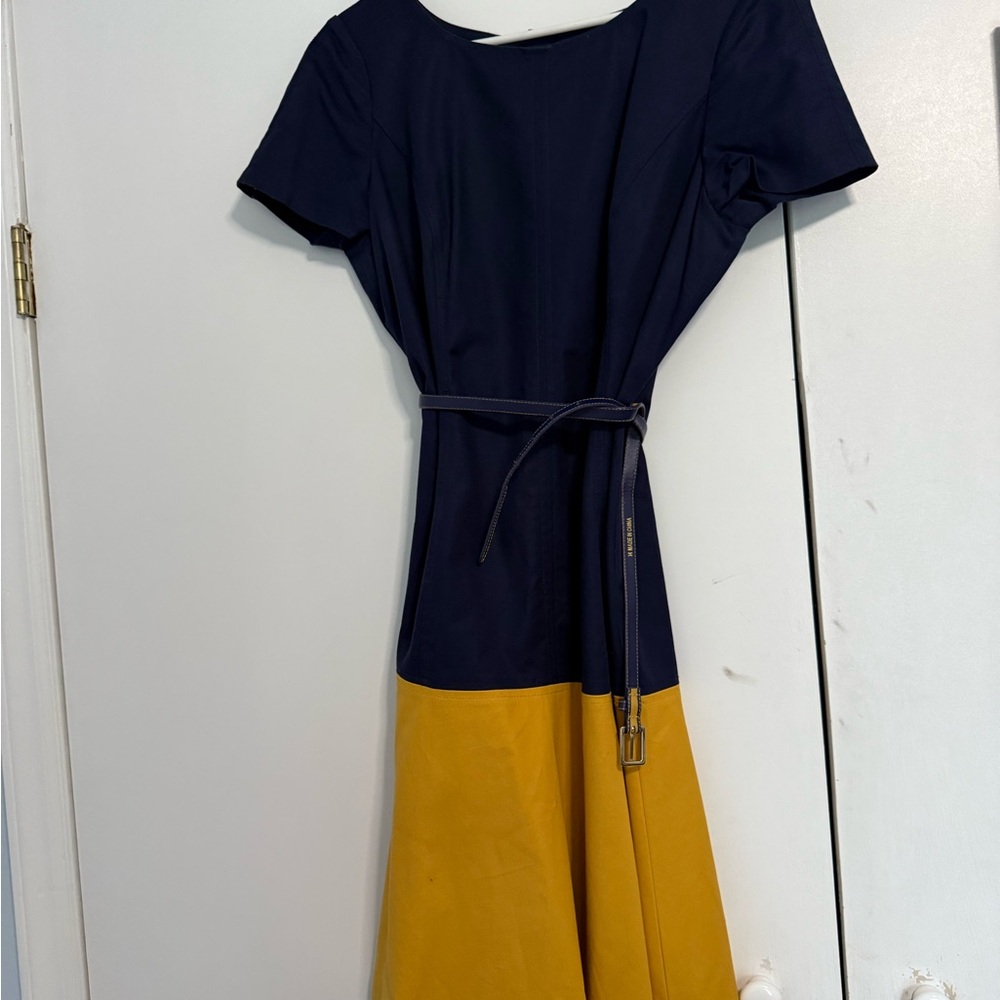 Nine West Navy and Yellow Colorblock Midi Dress